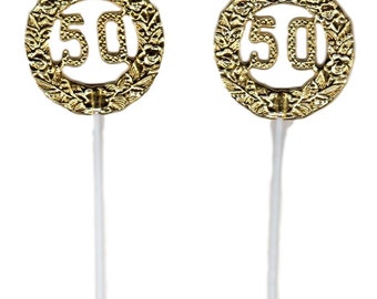 Gold 50th Anniversary Birthday plastic picks 2.5" dia. 12" long - 12 pcs