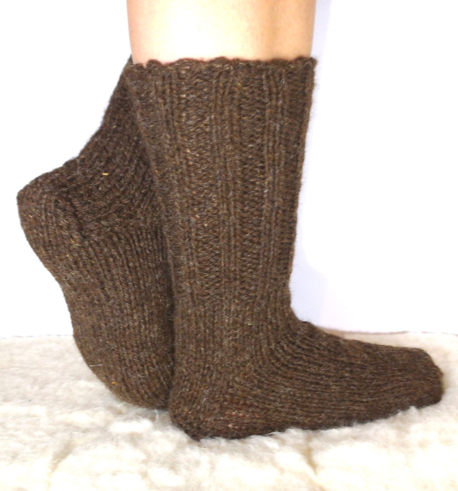 Dark Brown Wool Socks. Men's Wool Socks. Pure Sheep Wool Yarn. Soft and