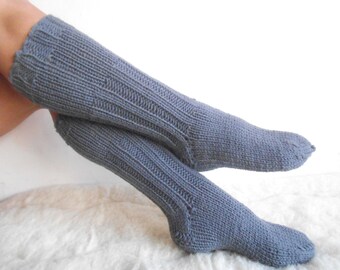 Wool Long Socks "Dove Gray".  Pure Sheep Wool Yarn. Soft and Comfy.