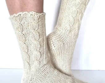 Hand Knitted Wool Socks. Ivory Wool Socks. Pure Sheep Wool. Women Wool Socks. Men Wool Socks.