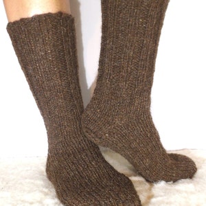 Dark Brown  Wool Socks. Men&#39;s Wool Socks. Pure Sheep Wool Yarn. Soft and Comfy. Hand Knitted Wool Socks.