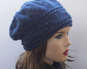 Soft Wool Hat in Egyptian Blue. Slouchy Hat. Hand Knit Hat. Winter Woman Hat.