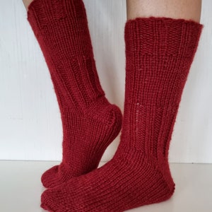 Hand Knit Wool Socks. Pure Sheep Wool. Red Wool Socks. Woman Wool Socks.