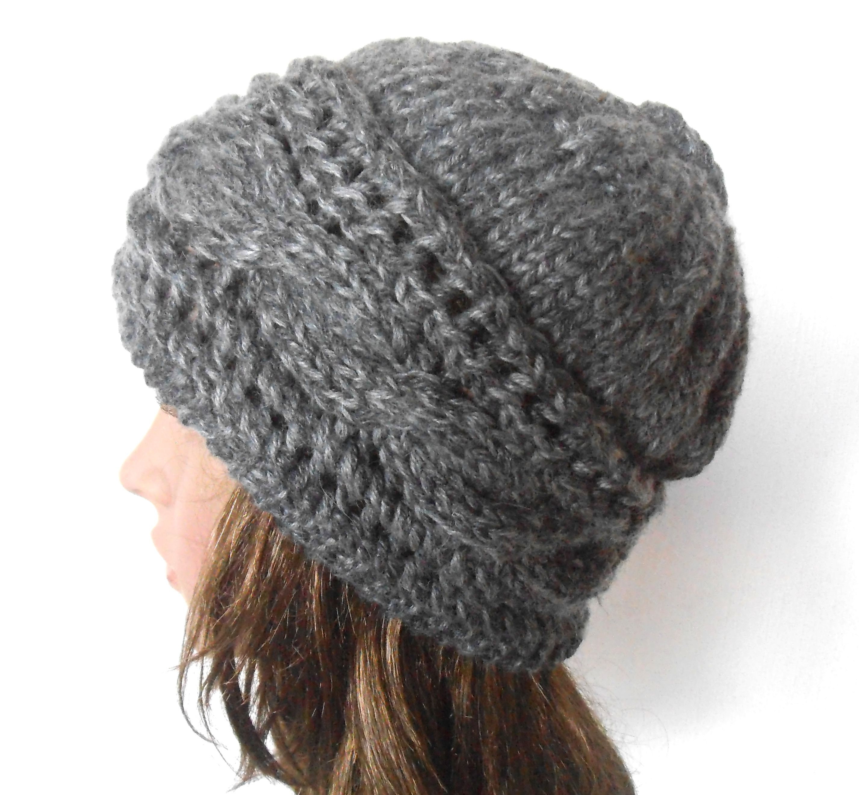 Wool Hat in Gray. Hand Knitted Hat 