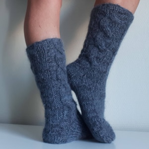 Grey Angora Socks. Pure Angora Wool Yarn. Soft and Cozy. Hand Knitted Wool Socks.