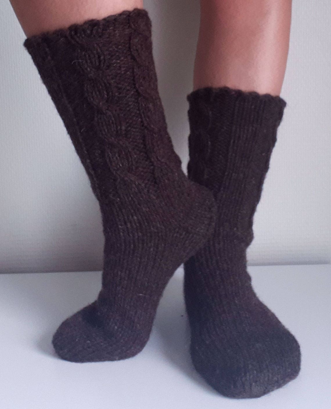Men's Wool Socks in Color Dark Brown. Pure Sheep Wool Etsy