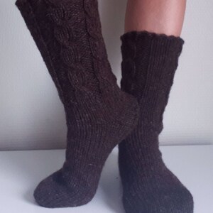 Men&#39;s Wool Socks In Color Dark Brown. Pure Sheep Wool Yarn. Soft and Comfy. Hand Knitted Wool Socks.