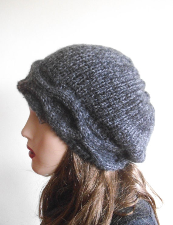 Gray Woman Wool Hat. Slouchy Hat. Hand Knit Hat. Winter Woman Hat.