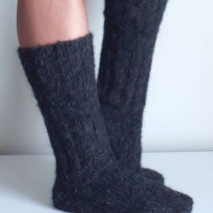 Dark Grey Angora Socks. Pure Angora Wool Yarn. Soft and Comfy. Hand Knitted Angora Wool Socks.