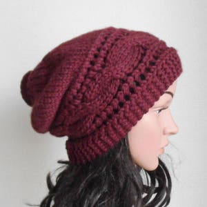 Wool Hat In Burgundy Red. Hand Knit Hat. Winter Women Hat.