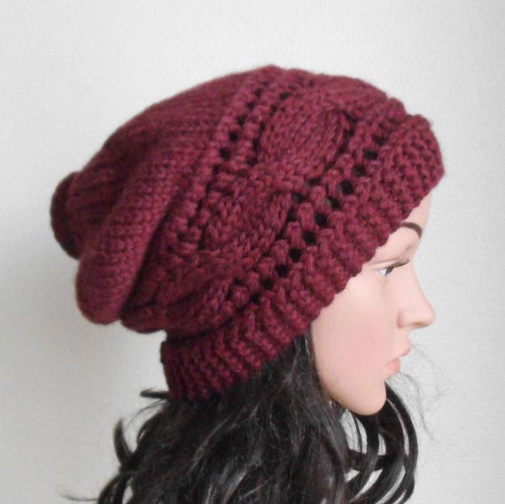 Wool Hat in Burgundy Red. Hand Knit Hat. Winter Women Hat  display picture 1