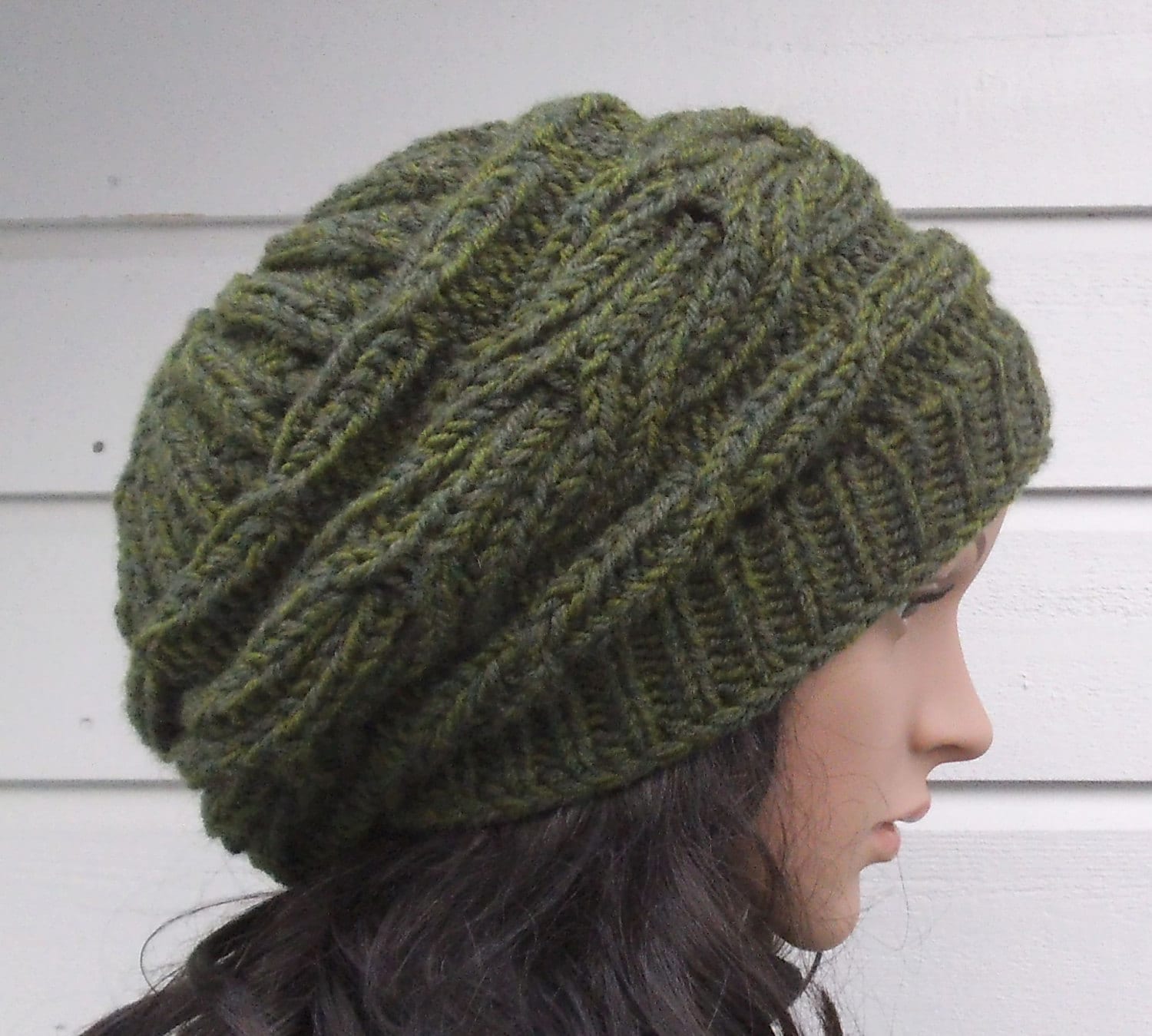 Beautiful New Handmade Women\'s Knit warm Winter Hat/Beret. Olive Green. Olive Green Beret - Etsy main image 3