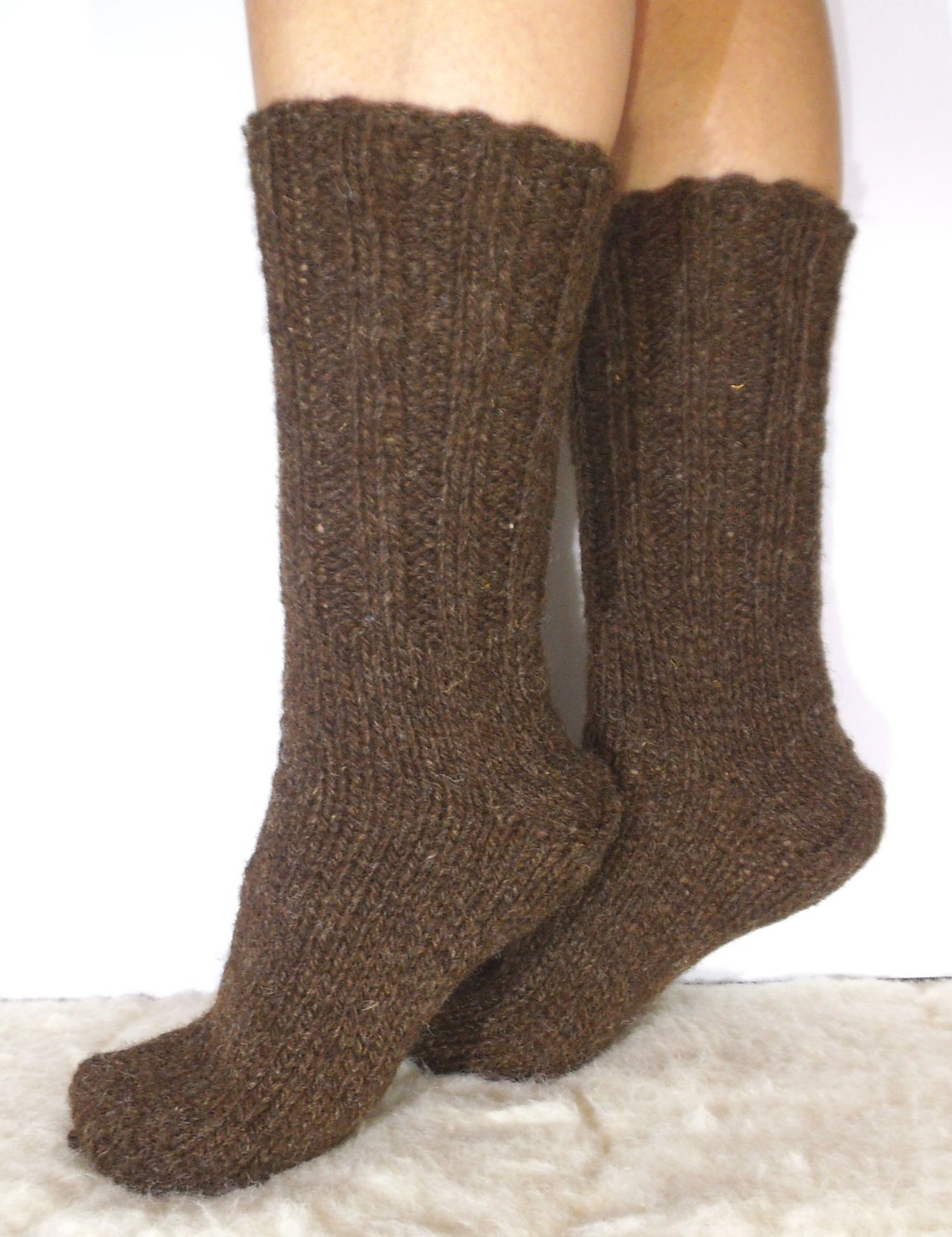 Dark Brown Wool Socks. Men's Wool Socks. Pure Sheep Wool Yarn. Soft and