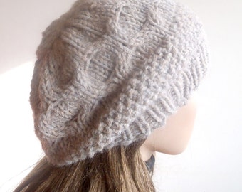 Chocolate Milk Chunky Wool Hat. Slouchy Hat. Hand Knit Hat. Winter Woman Hat. Oversized Beret.