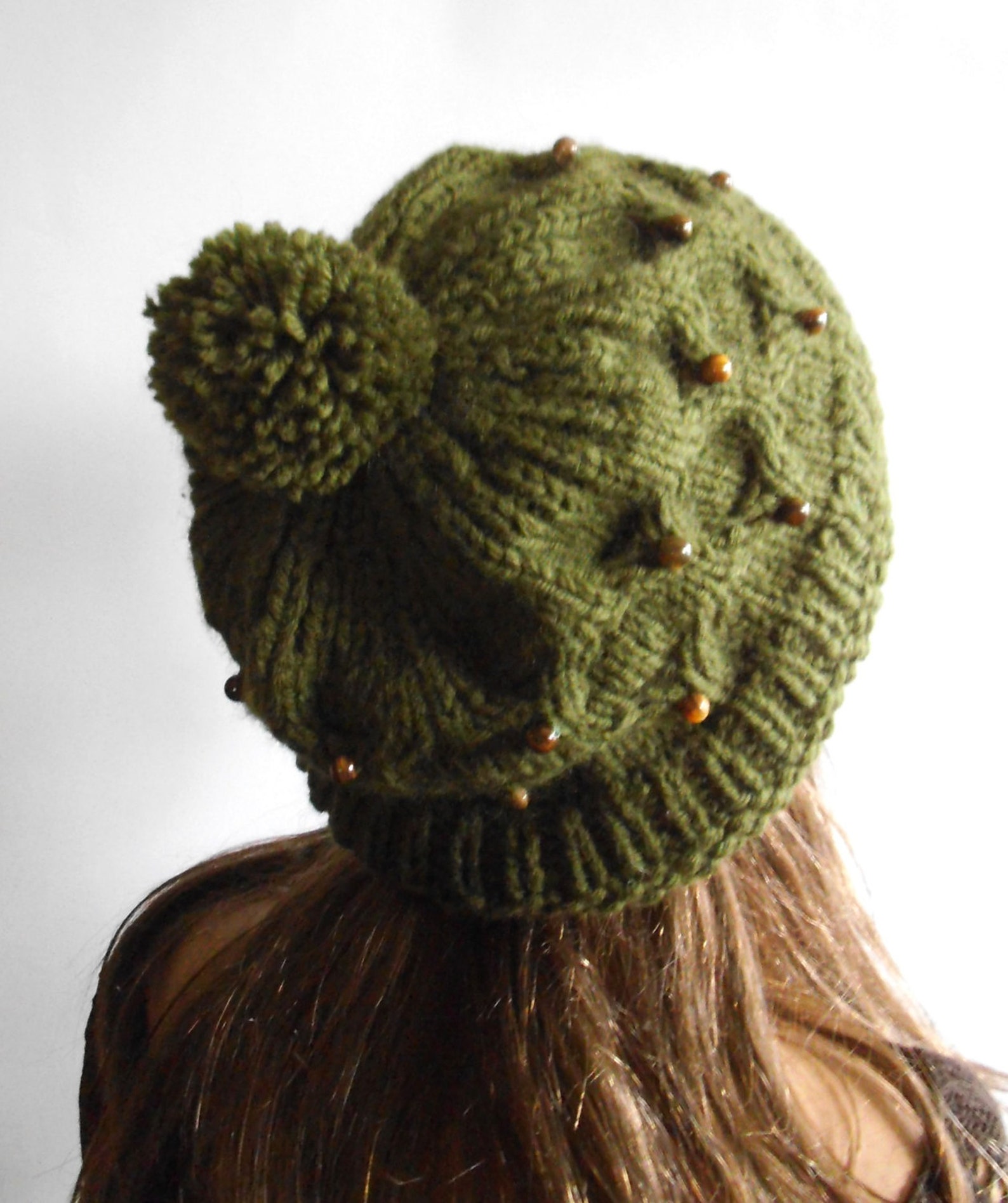 Olive Green Wool Hat. Hand Knit Hat. Winter Woman Hat. Etsy