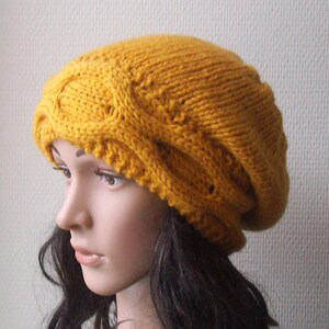 Woman Wool Hat In Sunny Yellow. Slouchy Hat. Hand Knit Hat. Winter Women Hat.
