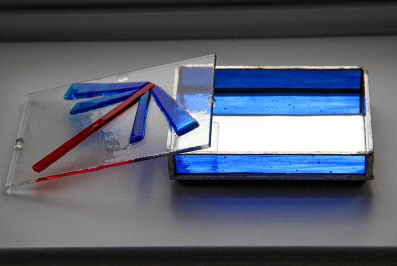 Stylised Dragonfly Fused Glass Trinket Box Jewellery Keepsake Mirrored Gift Present Handmade