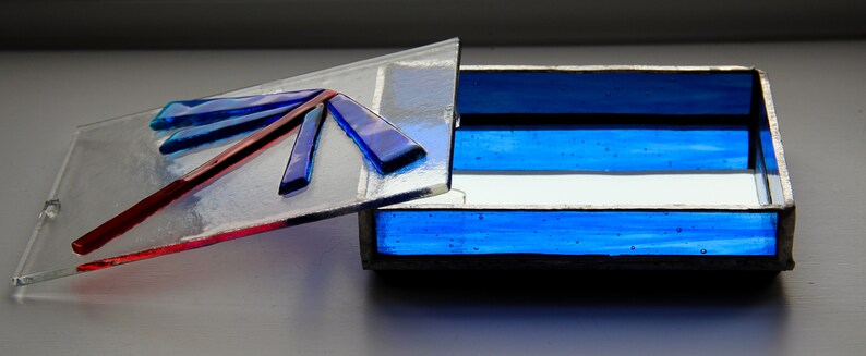 Stylised Dragonfly Fused Glass Trinket Box Jewellery Keepsake Mirrored Gift Present Handmade