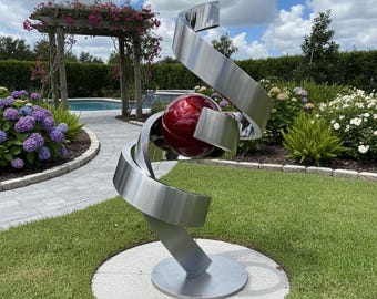 Abstract Ribbon Sculpture, Large Garden Statue, High Polished Stainless Steel Artwork, Outdoor  (Large Ribbons)