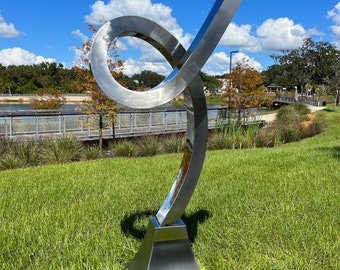 Loop (Abstract Sculpture, Large Garden Statue, High Polished Stainless-Steel Artwork, patio decor, Metal art)