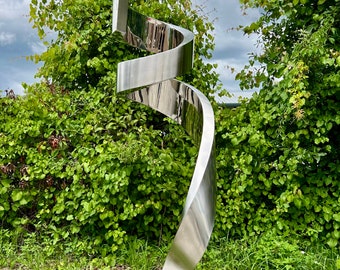 Twister (Large Abstract Sculpture, Garden Statue, High Polished Stainless-Steel Artwork, Metal art)