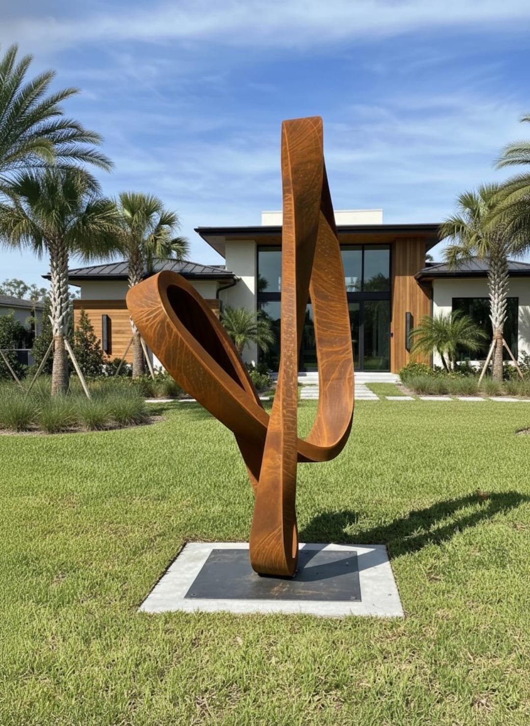 Large Corten Steel Lawn Sculpture, Rustic Möbius Outdoor Art, Yard