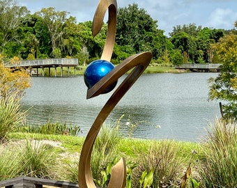 Patinated Brass Sculpture, Whimsical Metal Art, Outdoor Art Accent, Indoor Artwork, Swan