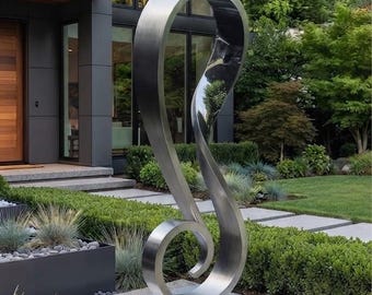 Large Brush Stainless Steel Sculpture, Modern Outdoor Garden Art, poolside or entry way