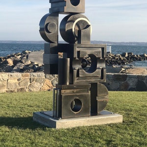 Modern Corten Steel Sculpture, Large Outdoor Block Statue, Stainless Steel Geometric Art, Terrace Decor, (Building Blocks)