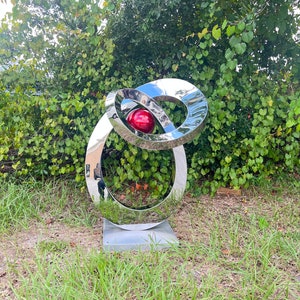 Large Garden Statue, High Polished Stainless Steel Sculpture, Contemporary Lawn Art, Continuous Loops