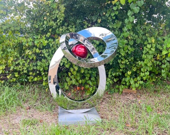 Large Garden Statue, High Polished Stainless Steel Sculpture, Contemporary Lawn Art, Continuous Loops