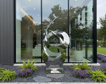 Large high polished, Stainless Steel Crescent Shaped Garden Sculpture,