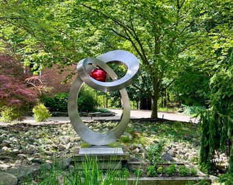 Large High Polish Stainless Steel Sculpture, Modern Outdoor Metal Art, garden art, poolside, entryway