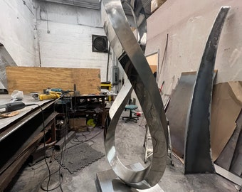Figure Eight (contemporary metal art, outdoor yard sculpture, abstract stainless steel sculpture)