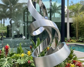 Large Abstract Sculpture, Garden Statue, High Polished Stainless Steel Artwork, Metal art, Symphony