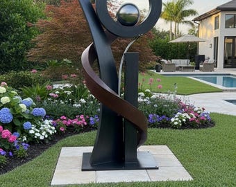 Intimate (Modern Lawn Sculpture, Garden Decoration, Engagement Gift, Metal Statue in Corten, Rustic artwork)