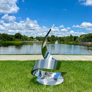 Tension (Large Sculpture, Garden Statue, High Polished Stainless Steel  sculpture , Metal abstract art)