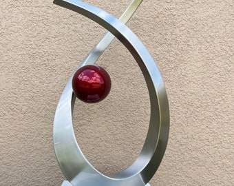Satin Stainless Steel Tabletop Sculpture, Modern Art Decor