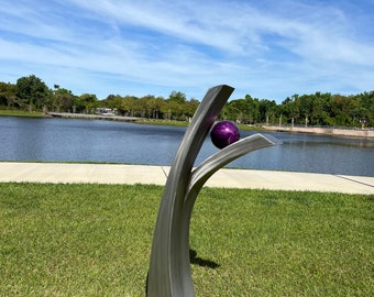 Split Ends  (stainless steel metal yard sculpture, modern exterior, lawn decor, sculpture)