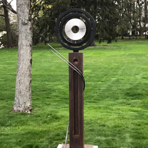Gazing (Customizable Large Outdoor Corten Steel Sculpture with Stainless Steel Accents)
