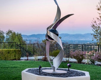 Large Stainless Steel Ribbon Sculpture, Contemporary Garden Art