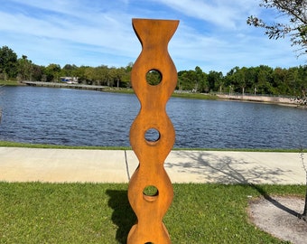 Sprinkler (corten outdoor artwork, rustic, yard decor, poolside art lawn sculpture)