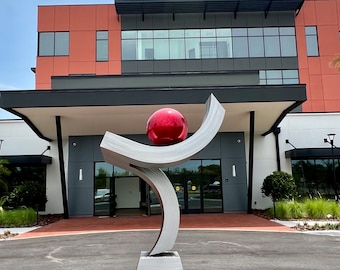 Modern Stainless Steel Garden Sculpture, Poolside Art, Large Metal Statue