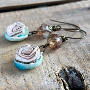 Handcrafted Ceramic Rose Earrings - Nature Inspired Jewellery Gift, One of a Kind