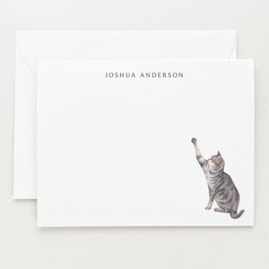 Cat Stationery, Personalized Gift For Her, Gift for Women, Cat Note Cards Stationery Set Gray Striped Tabby