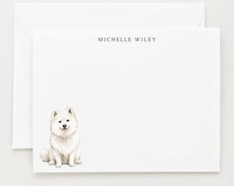 Samoyed Stationery, Personalized Dog Gift, Dog Note Card Set of 12 with Envelopes