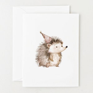 Hedgehog Birthday Card, Cute Watercolor Hedgehog Blank Card for Birthday