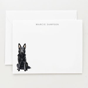 Black German Shepherd Stationery, Personalized Dog Gift, Dog Note Card Set, German Shepherd Watercolor Gift
