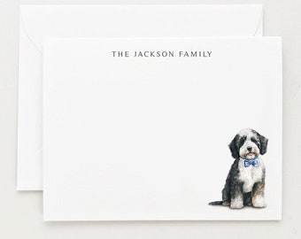 Papeterie Sheepadoodle, cadeau personnalisé, jeu de cartes de correspondance avec griffonnages de chien avec enveloppes, chien de berger noir et blanc