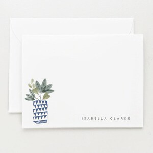 Personalized Stationery Set, Gift For Friend Birthday, Plant Watercolor Painting Set of 12